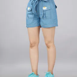 sumavi fashion Solid, Embroidered Women Denim Blue Denim Shorts-picture-12
