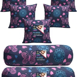 Microfibre Bolster Pack of 7 Geometric Cushion & 2 Bolster Set - Butterfly Print-image-92