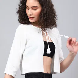 vibes by deebaco DEEBACO Tie Up Neck Crop Cotton Shrug image 3