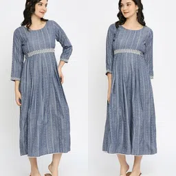 dummy shape Feeding Kurtis for Women Cotton | Maternity Flare Gown with Dual Nursing Zippers for Pre & Post Pregnancy | Gifts for Pregnant Women image 4