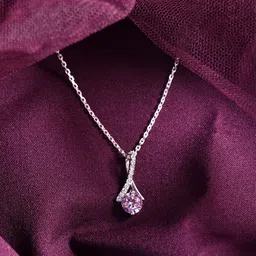 clara Pink Solitaire Rhodium Cubic Zirconia Sterling Silver Pendant-picture-18