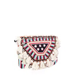 Swisni Black And Cream Coloured Embroidered Envelope Clutch image 3