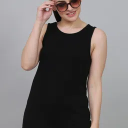 ddaspration Women Solid Round Neck Cotton Blend Black T-Shirt-picture-35