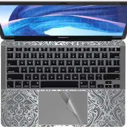 Anweshas Full Panel Designed Precision Cut Skin/Wrap/Sticker with Clear Anti-Scratch Touch Pad Track Pad Protector Cover Skin for MacBook Air 13 (2018-2020) Model - A1932/A2179 Grey Floral Abstract Combo Set-picture-27