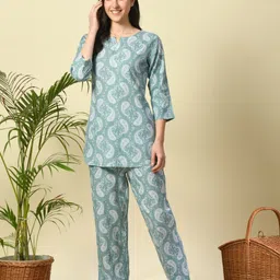 dreambe Women Night Suit Set Light Blue Printed-picture-25