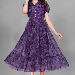 ffc textiles Women A-line Purple Below Knee Dress-picture-15