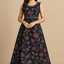 Women Embroidered, Floral Print Cotton Blend Anarkali Kurta-image-99