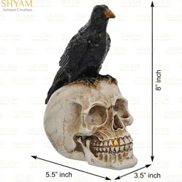 shyam antique creation Raven On Skull Halloween Decoration Sculpture - Gothic Crow On Skull Statue Decorative Showpiece - 20.32 cm image 2