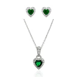 silphony Heart-Shaped Emerald Green Pendant Silver Emerald Silver Pendant-picture-14