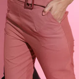 tokyo talkies Women Tapered Brown Cotton Blend Trousers image 4
