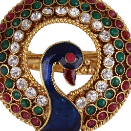 Shining Diva Gold-Plated Navy Blue & Green Stone-Studded Meenakari Adjustable Finger Ring image 3