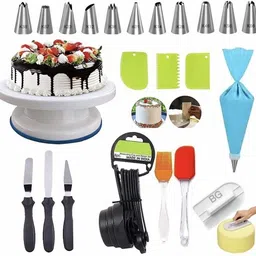 rajja Combo of Cake Making Turn Table and 12 Piece Cake Decorating Nozzle Set and 3-in-1 Multi-Function Stainless Steel Cake Icing Spatula Knife... Kitchen Tool Set-picture-27