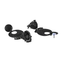Jazz and Sizzle Black Circular Jhumkas Earrings image 2