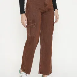 z&g trends Women Boyfriend High Rise Brown Jeans image 3