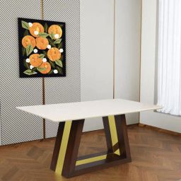 casacraft from pepperfry Belya Solid Wood 6 Seater Dining Table With Cream Marble Top-picture-42