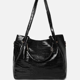 HAUTE SAUCE by Campus Sutra Textured PU Oversized Swagger Handheld Bag with Fringed image 5