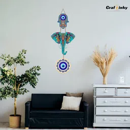 vkraft Elephant Shaped Evil Eye Wall Hanging – Engineered Wood Decorative Charm image 5