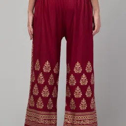 fambee Women Flared Maroon Viscose Rayon Trousers image 2