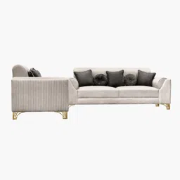 furnisto Luxurious Ribbed Suede 3+2 Sofa Set in Beige Colour image 4