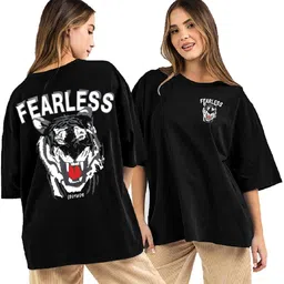 leotude Women Printed Round Neck Cotton Blend Black T-Shirt-picture-13