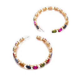 SOHI Women Multicoloured Contemporary Gold Plated Designer Stone Half Hoop Earrings image 3
