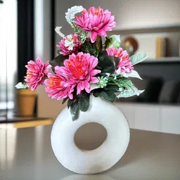 Akaar Decor Artificial Pink Chrysanthemum Flower Bunch with Leaves Pink Chrysanthemum Artificial Flower-picture-14
