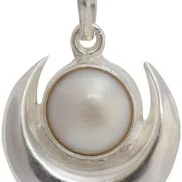 ASTRO-D silver Half Moon Pendant with Natural Pearl, White, Chand Moti Locket Silver Diamond Silver Locket-picture-11