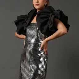 Heart Up My Sleeves Women Black Solid Open Front Shrug image 5