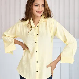 ekasya Women Regular Fit Self Design Lapel Collar Casual Shirt-picture-21