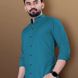 vebnor Men Slim Fit Solid Mandarin Collar Casual Shirt image 4