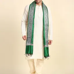dupatta bazaar Silk Blend Woven Green Men Dupatta-picture-14