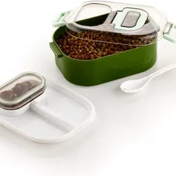 garu plastic Mighty Lunch Box Comes with Small Container Stylish Anti Spill Lid 1 Baby Spoon 2 Containers Lunch Box-picture-24