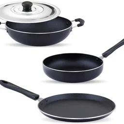 patel SmartBuy Heat Resistance, Kitchen Dosa tawa , Kadai, Fry Pan 20 cm, 21.5 cm, 25 cm diameter with Lid 1.5 L, 1 L, 1 L capacity-picture-26