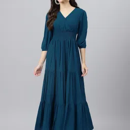 raiyani enterprise Women Fit and Flare Blue Maxi/Full Length Dress-picture-28