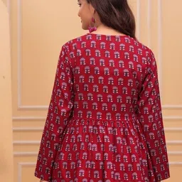 saicha Formal Bell Sleeves Floral Print Women Red Top image 2