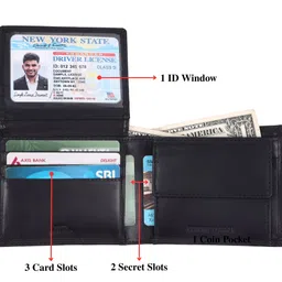 leder boat Men Black Genuine Leather RFID Wallet image 3