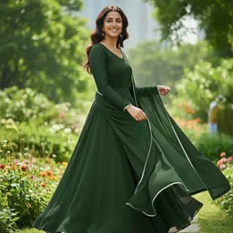 manyaafashions Solid Georgette Stitched Anarkali Gown image 3