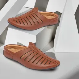 fausto Laser Cut Design Back Open Evening Party Slip On Shoes Mojaris For Men-picture-22