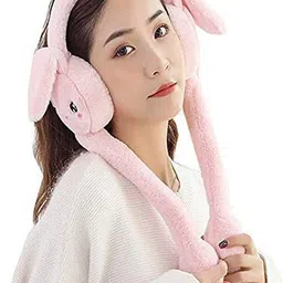kolva Light Pink Knit Winter Fluffy Earmuff | 3D Ear Fur Plush Ear Warmer (Ear Moving) Ear Muff-picture-17