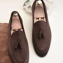 here&now Brown Suede Leather Casual Tassel Shoes Loafers For Men-picture-19