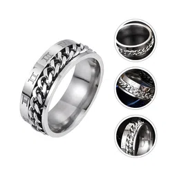 KARISHMA KREATIONS Unisex Silver-Plated Chain Design Stainless Steel Band Finger Ring image 3