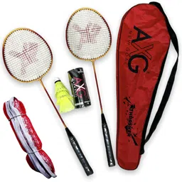 axg new goal Thrasher Racquets with Plastic shuttles and Net Badminton Kit-picture-15