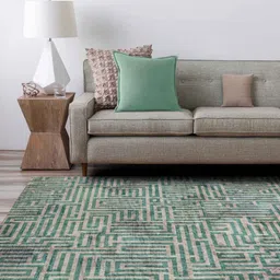 kaleen india Green Geometric Polyester 6' X 9' Machine Made Carpet image 4