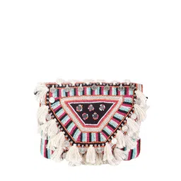 Swisni Black And Cream Coloured Embroidered Envelope Clutch image 4