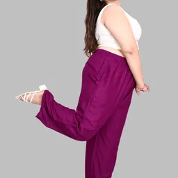 f p collections Women Regular Fit Purple Viscose Rayon Trousers image 5