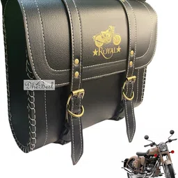dhe best Bike Saddle Bag Waterproof Golden Buckle Black for Royal Enfield Classic Chrome Saddle Bag Black Leatherette Motorbike Saddlebag-picture-16
