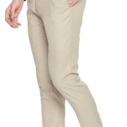 elanhood Men Regular Fit Cream Cotton Blend Trousers image 3