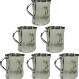 jai shri sons Pack of 6 Steel Laser Design Stainless Steel Tea Cup/Coffee Cup, Set of 6 Piece, Sliver, image 2
