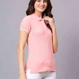cantabil Women Solid Polo Neck Polycotton Pink T-Shirt image 3