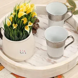 treeedge arts Solid Wood Round Tray With Handles for Serving Beverages Dinner Plate-picture-19